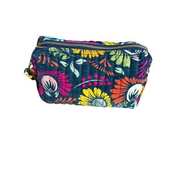 POWDER VINTAGE FLORAL QUILTED PRINTED VELVET VANITY BAG - INK NWT - Picture 1 of 7